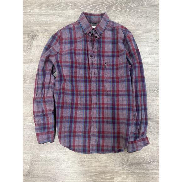 Ben Sherman Contrasting Flip Cuffs Gauzy Flannel Plaid Lined Cotton Shirt Mens L - Picture 1 of 6